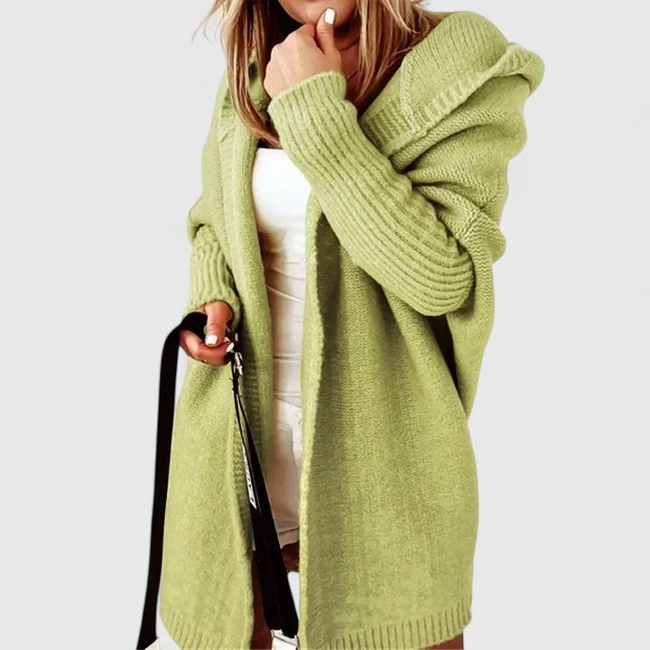 Novalise | Women's Knit Cozy Oversized Long Hooded Cardigan with Knee-Length Cut Sweaters — Green