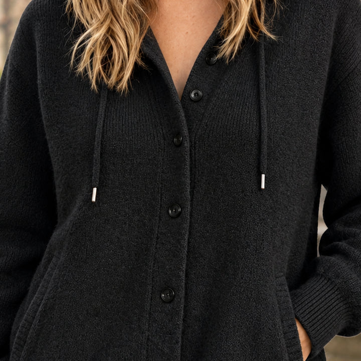 Novaora | Women's Drawcord Hood Textured Knit Button Cardigan