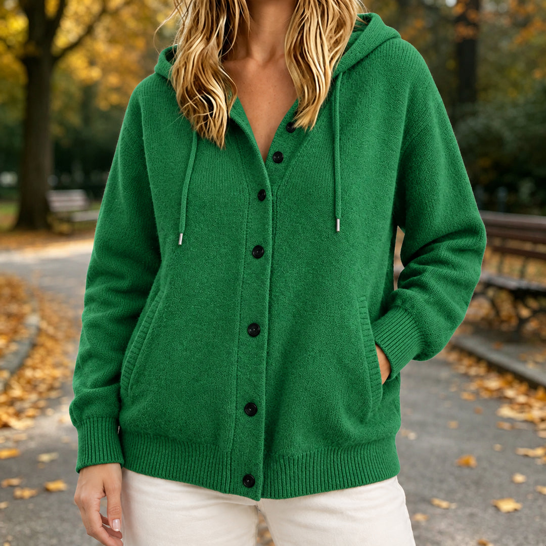 Novaora | Women's Drawcord Hood Textured Knit Button Cardigan