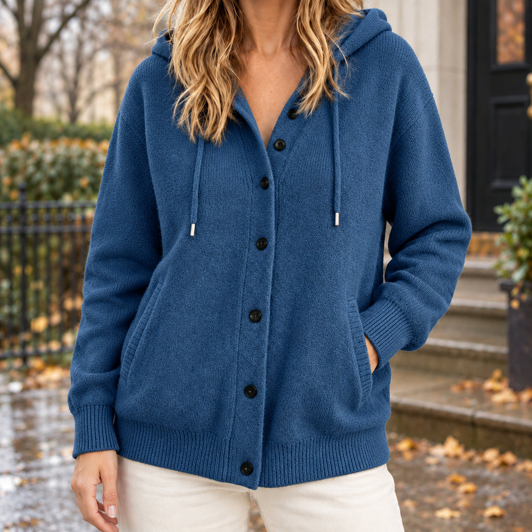 Novaora | Women's Drawcord Hood Textured Knit Button Cardigan
