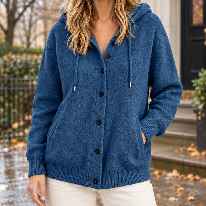 Novaora | Women's Drawcord Hood Textured Knit Button Cardigan