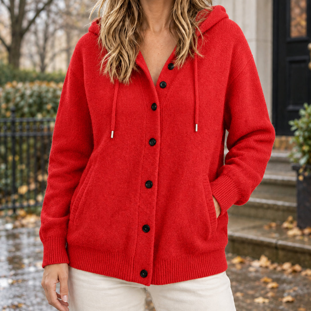 Novaora | Women's Drawcord Hood Textured Knit Button Cardigan