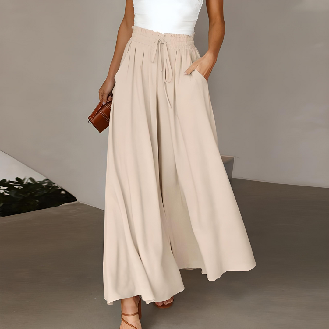 Novareth | Women's Wide-Leg Elegant And Breathable Pure Cotton Wide Leg Pants — Beige