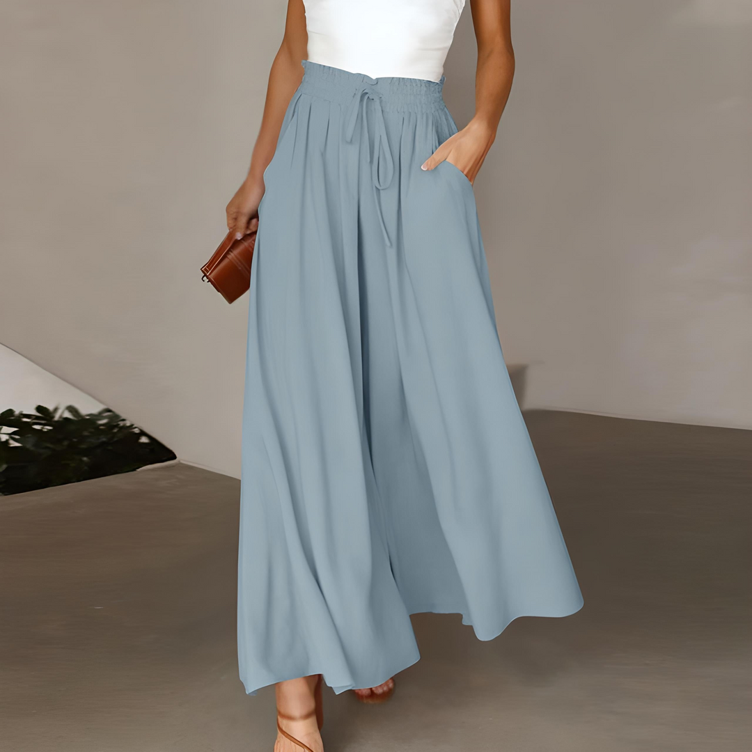 Novareth | Women's Wide-Leg Elegant And Breathable Pure Cotton Wide Leg Pants — Blue