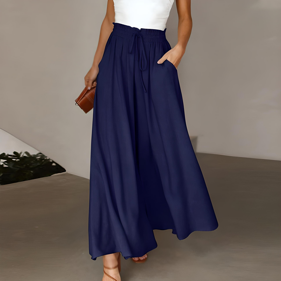 Novareth | Women's Wide-Leg Elegant And Breathable Pure Cotton Wide Leg Pants — Navy
