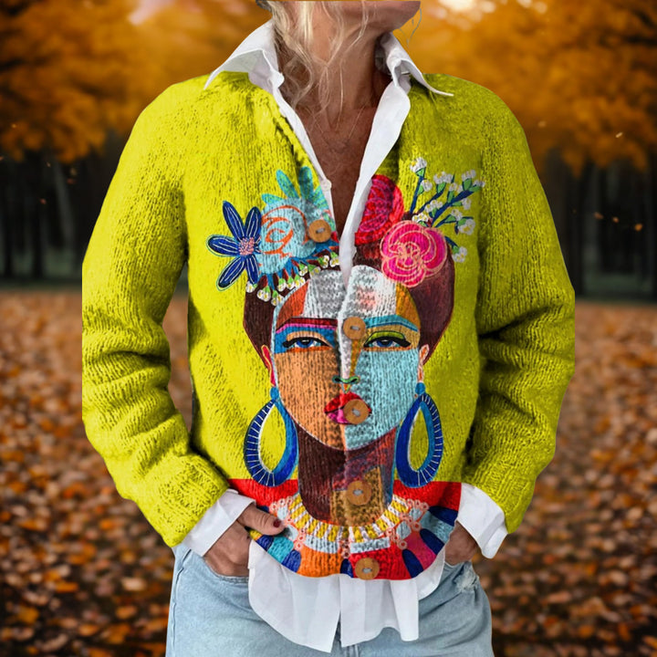 Novavia | Women's Artistic Printed And Cozy Knit Cardigan — S