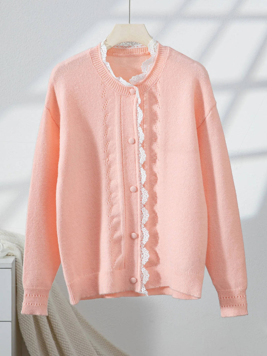 Ondaine | Women's Knit Cozy Button Front Cardigan with Crochet Detail Sweaters — 2