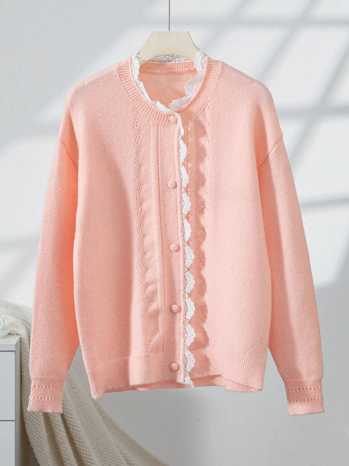 Ondaine | Women's Knit Cozy Button Front Cardigan with Crochet Detail Sweaters — 2