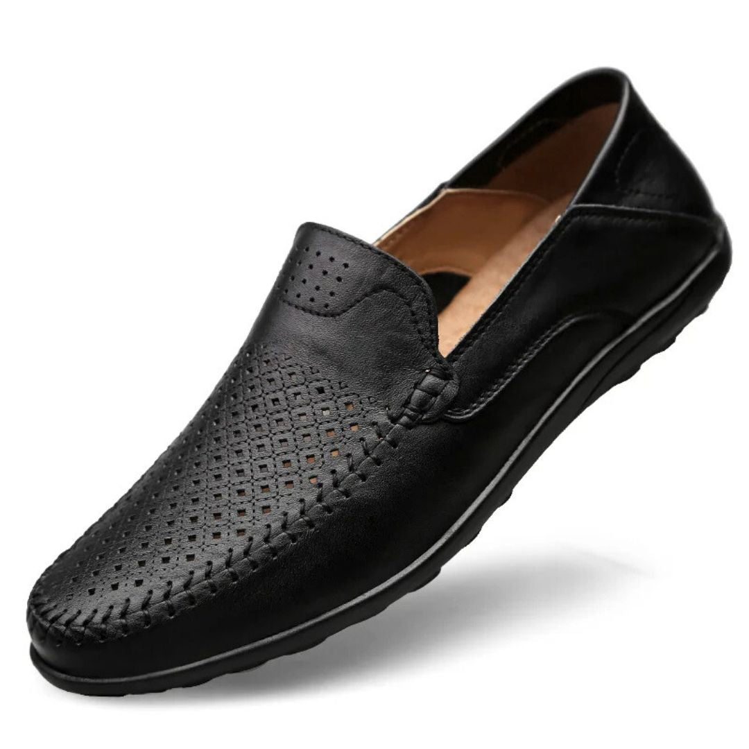 Oristine | Women's Orthopedic Comfort Slip-On Breathable Loafers with Perforated Upper — Black