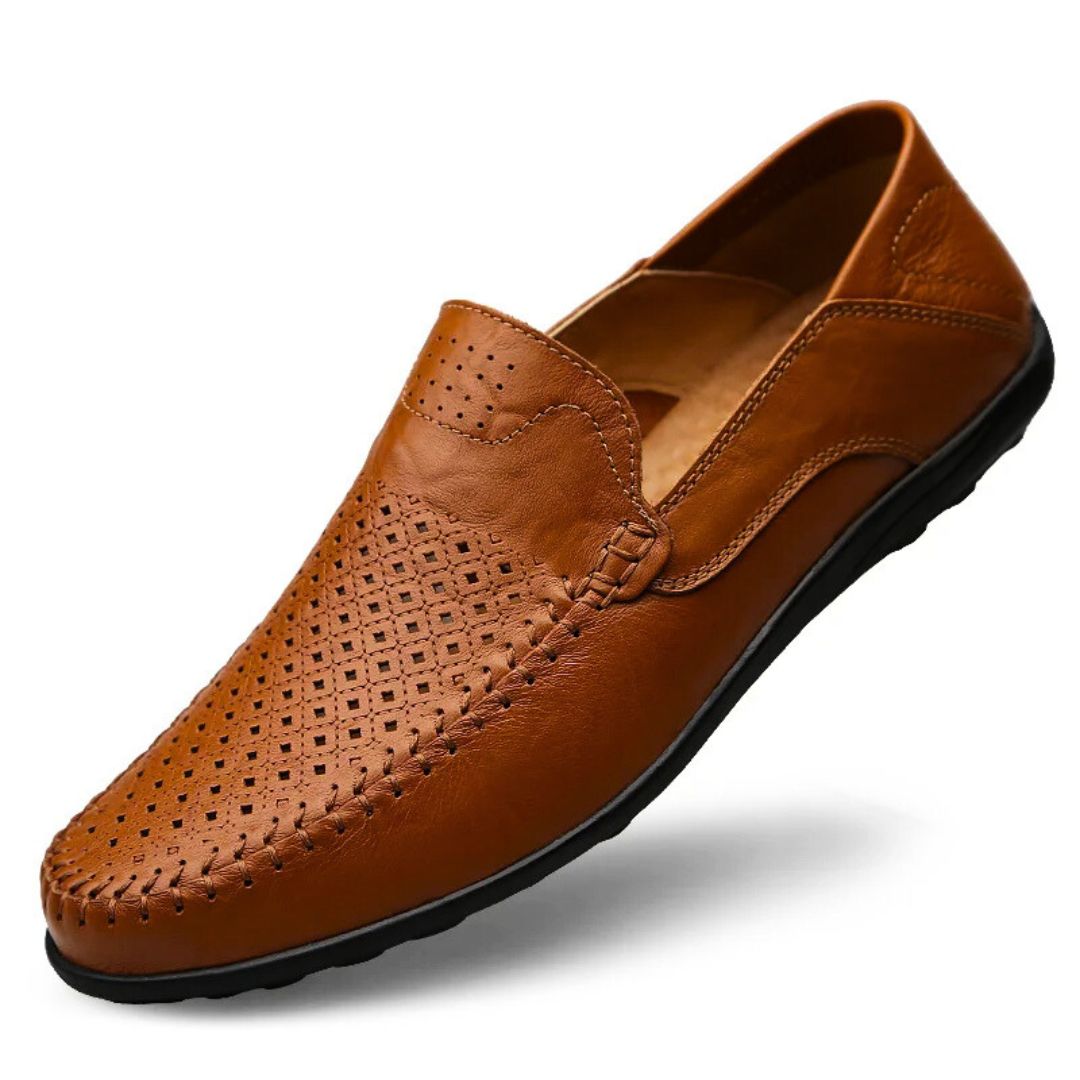 Oristine | Women's Orthopedic Comfort Slip-On Breathable Loafers with Perforated Upper — Brown