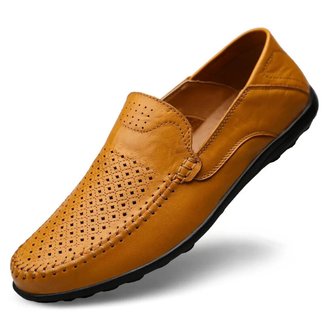Oristine | Women's Orthopedic Comfort Slip-On Breathable Loafers with Perforated Upper — Light Brown