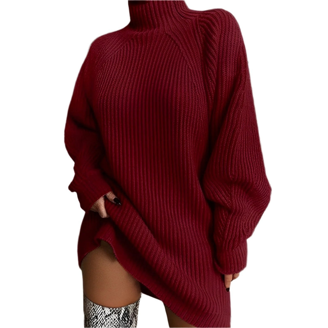 Oriwynn | Women's Knit Cozy and Contemporary Oversized High-Neck Sweater — Burgundy