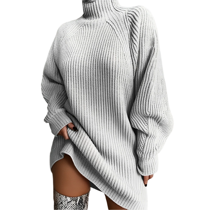 Oriwynn | Women's Knit Cozy and Contemporary Oversized High-Neck Sweater — Light Gray