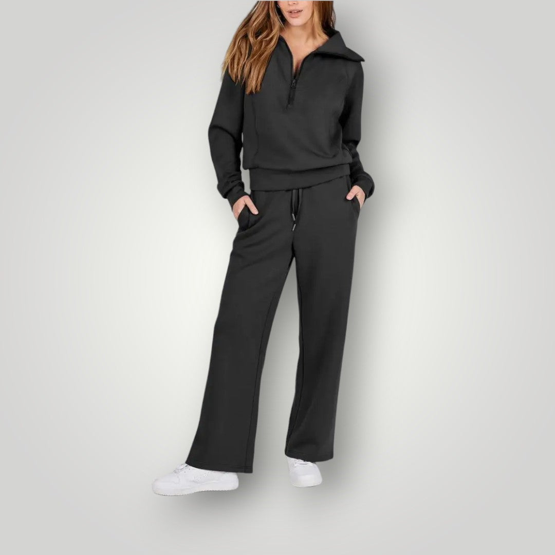 Perlacine | Women's Soft Knit Lounge Set – Relaxed Matching Two-Piece Outfit — Black
