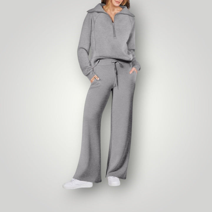 Perlacine | Women's Soft Knit Lounge Set – Relaxed Matching Two-Piece Outfit — Gray