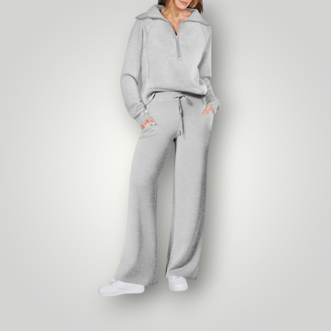 Perlacine | Women's Soft Knit Lounge Set – Relaxed Matching Two-Piece Outfit — Light Gray