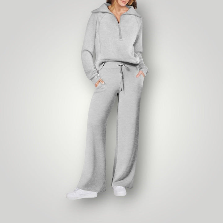 Perlacine | Women's Soft Knit Lounge Set – Relaxed Matching Two-Piece Outfit — Light Gray