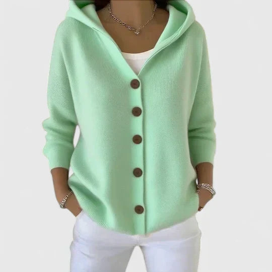 Perlaine | Women's Hooded Button-Down Relaxed Cardigan