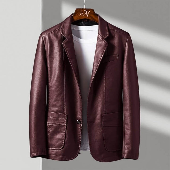 Perlalise | Women's Casual Stretch Tailored Faux Leather Jacket with Two-Button Front Top — 2