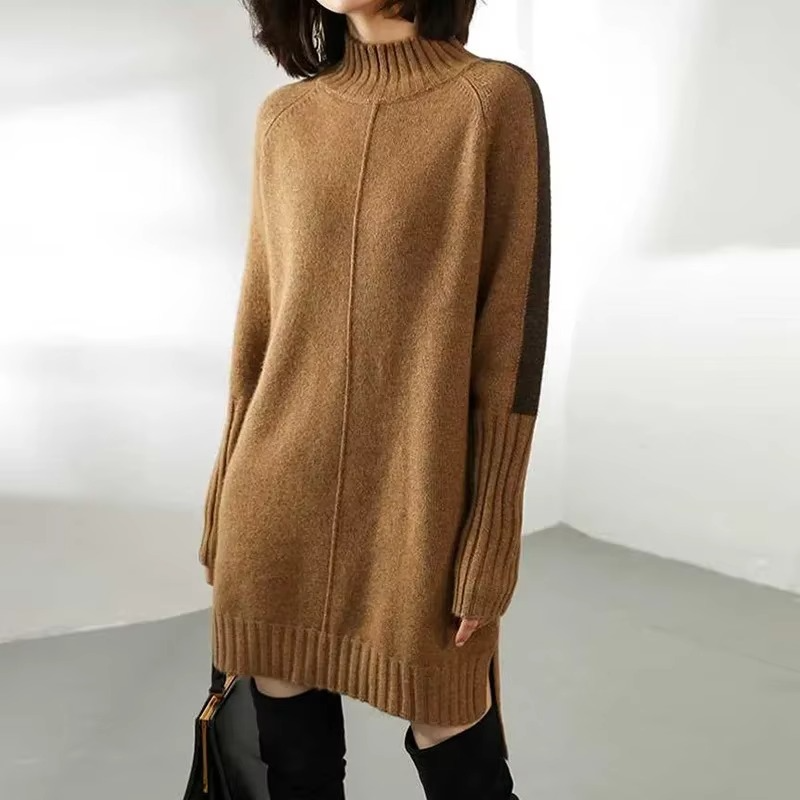 Perlaphine | Women's Elegant Chic Turtleneck Knit Sweater Dress with Long Sleeves — 1