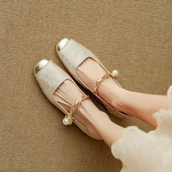 Perlawynn | Women's Comfort Slip-On MARY JANE HEELS Flats — Beige
