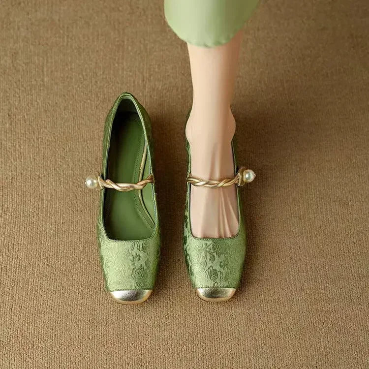 Perlawynn | Women's Comfort Slip-On MARY JANE HEELS Flats — Green