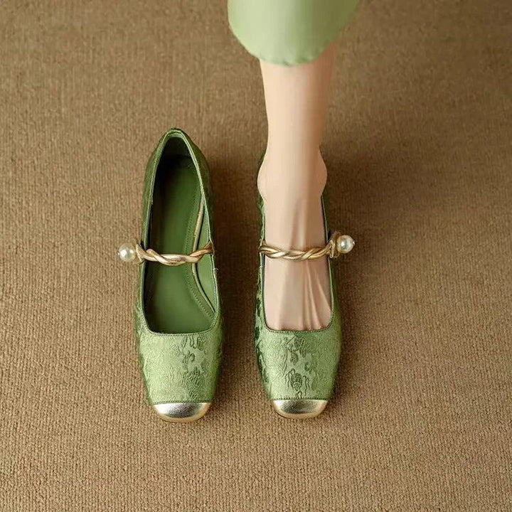 Perlawynn | Women's Comfort Slip-On MARY JANE HEELS Flats — Green