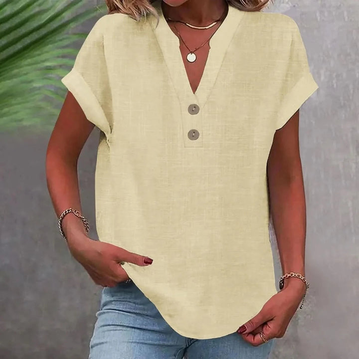 Persephone | Women's Casual Stretch Breathable Linen Top V Neck — Beige