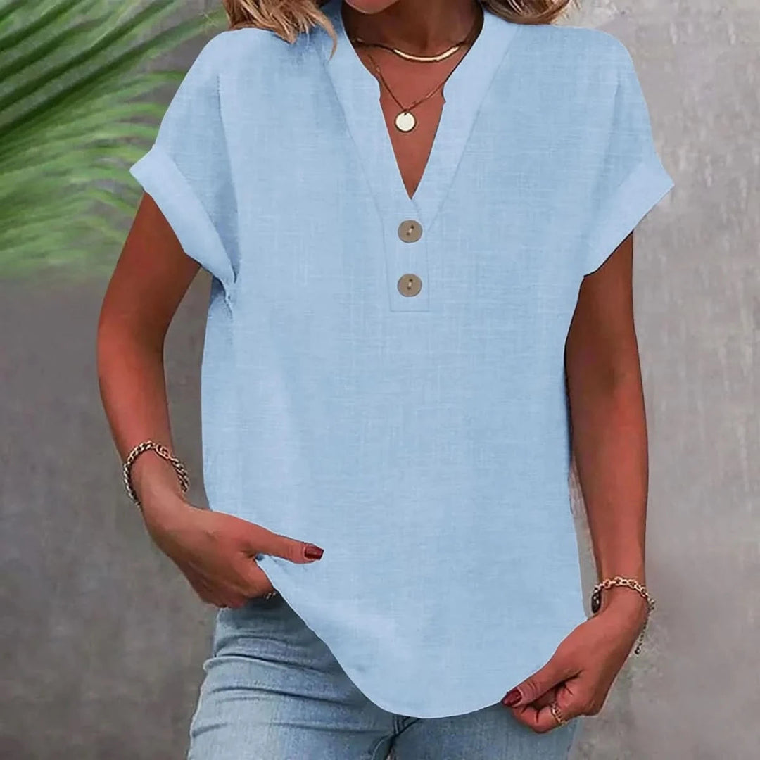 Persephone | Women's Casual Stretch Breathable Linen Top V Neck — 3