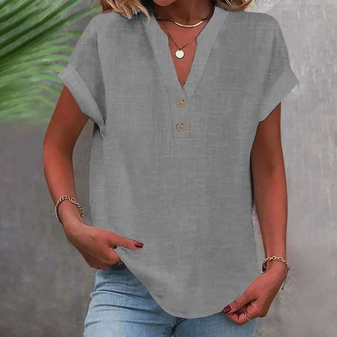 Persephone | Women's Casual Stretch Breathable Linen Top V Neck — Gray