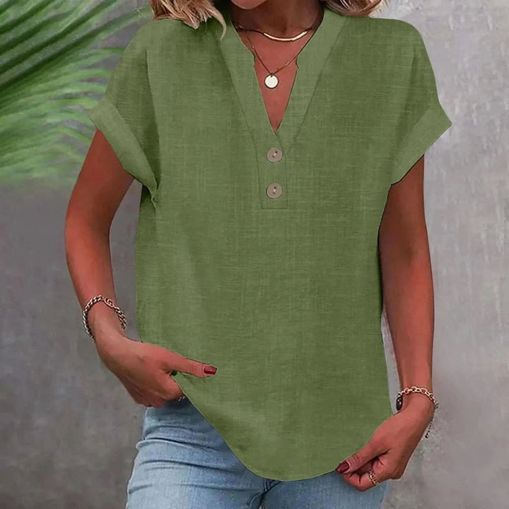 Persephone | Women's Casual Stretch Breathable Linen Top V Neck — Green