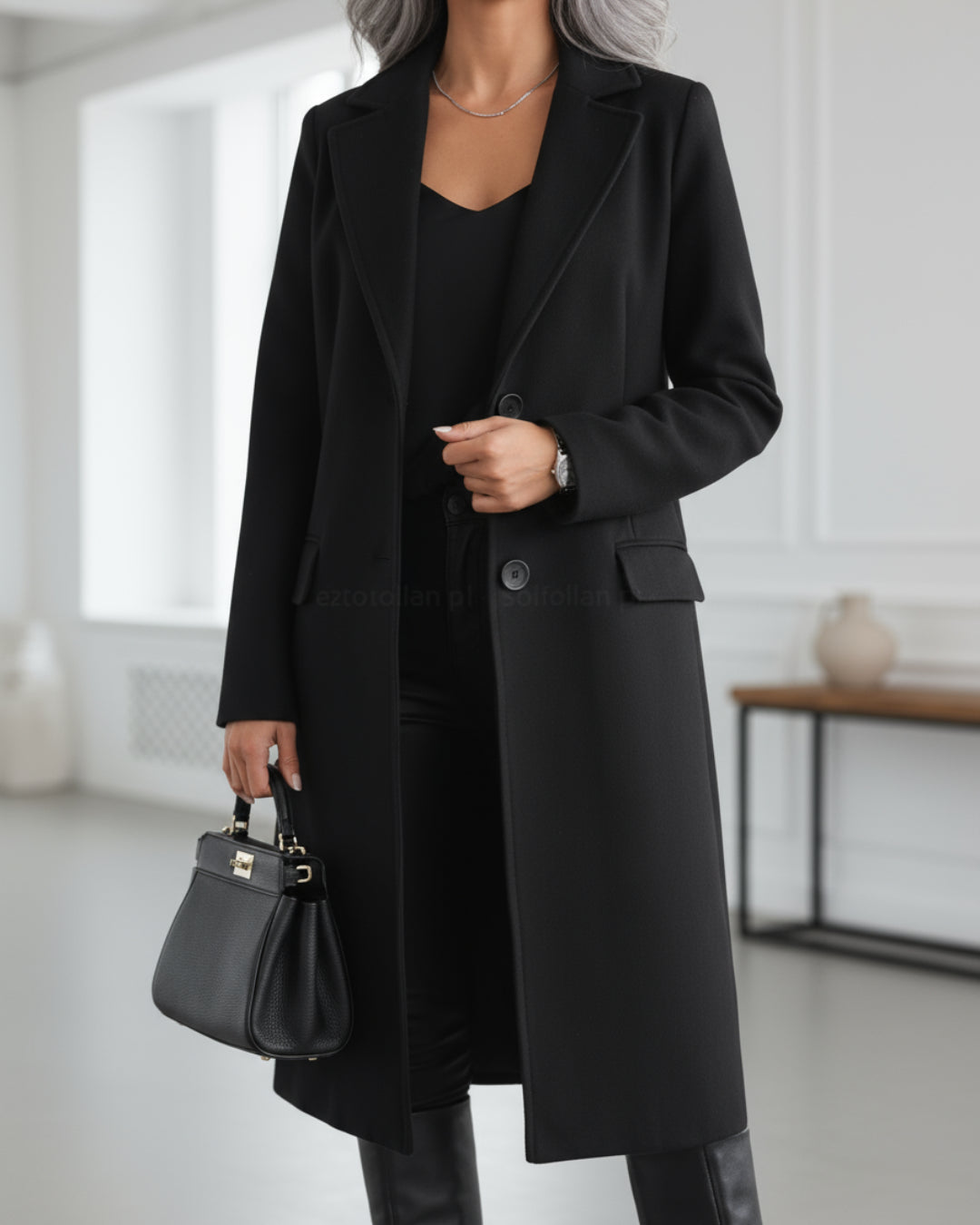 Petra | Women's Casual Stretch Stylish Long Coat Tops — Black