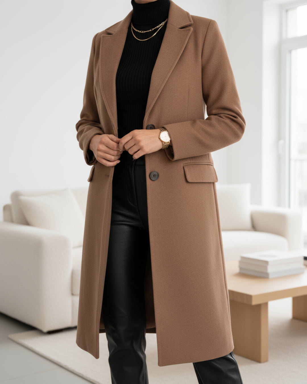 Petra | Women's Casual Stretch Stylish Long Coat Tops — Brown