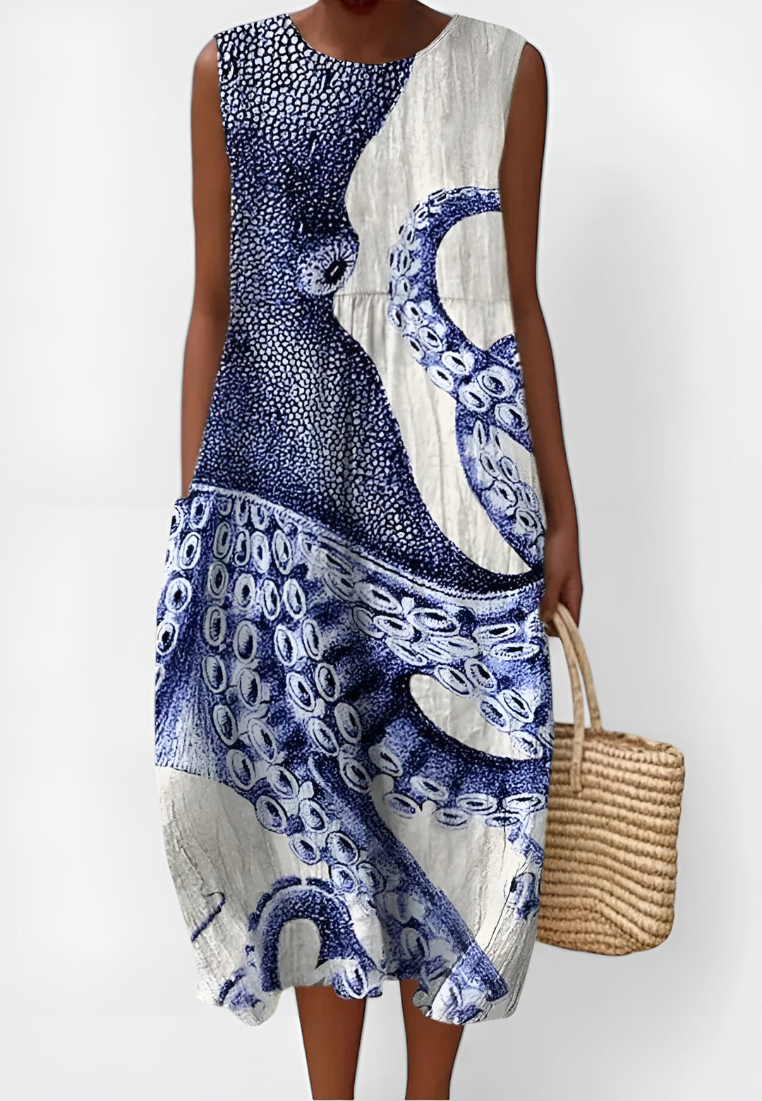 Petronella | Women's Wedding Guest Elegant Printed Sleeveless Midi Dress with Round Neck Dresses — 1