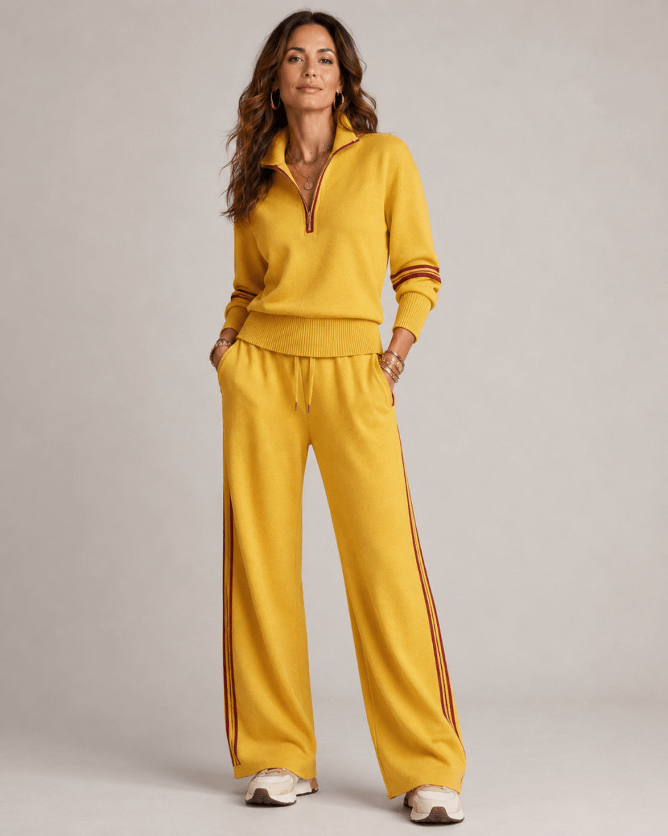 Pia | Women's Casual Stretch two-piece set with wide pants Tops — Gelb