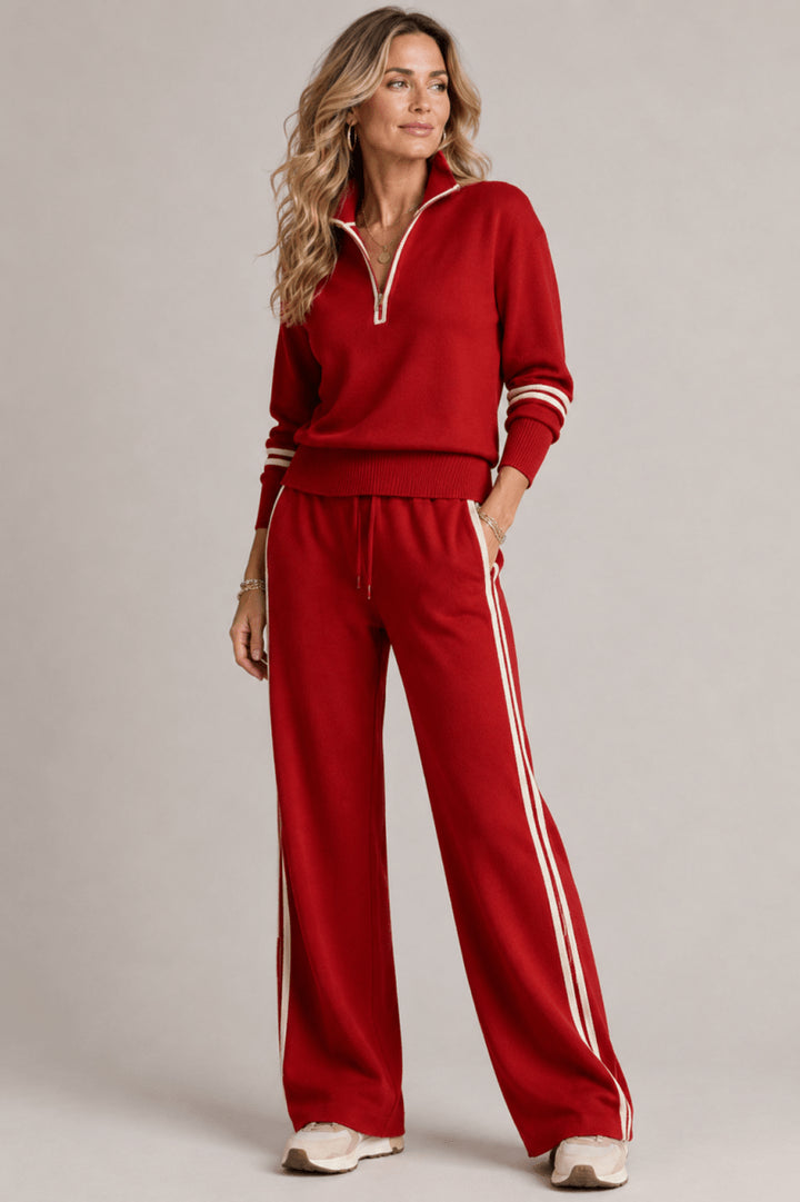 Pia | Women's Casual Stretch two-piece set with wide pants Tops — Rot
