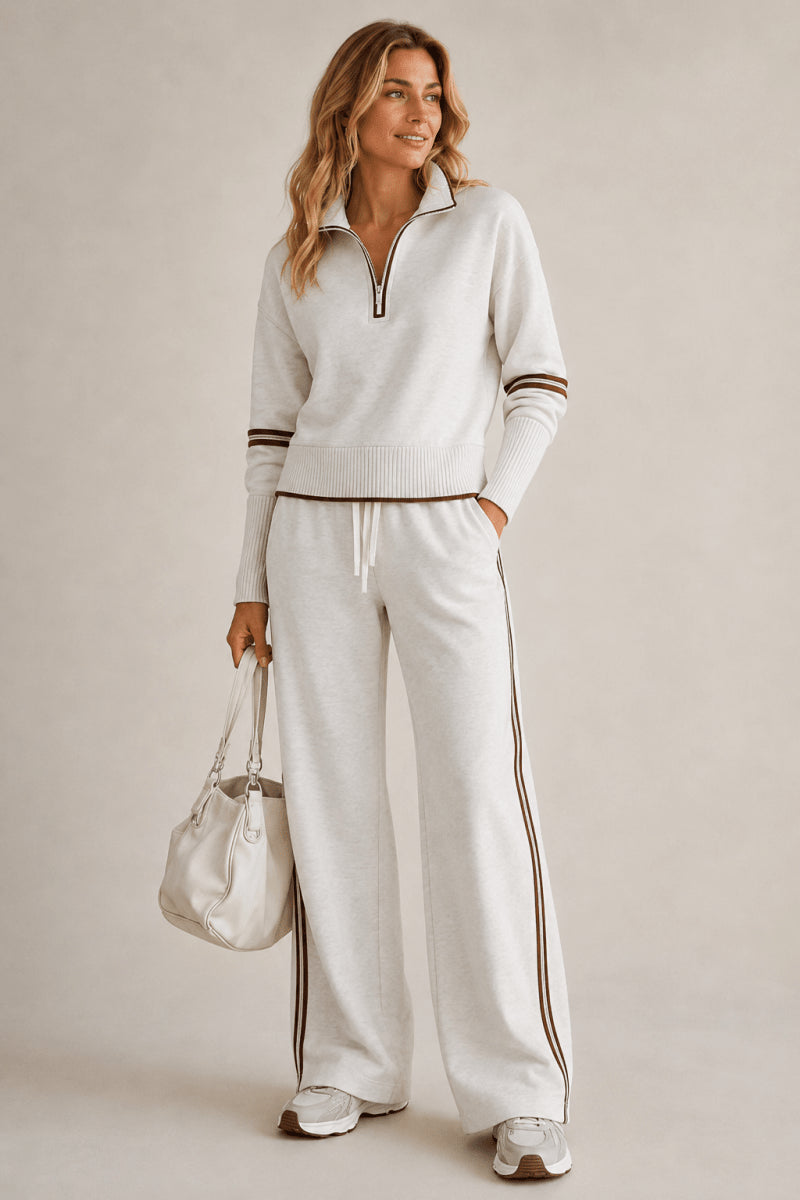 Pia | Women's Casual Stretch two-piece set with wide pants Tops — Weiß