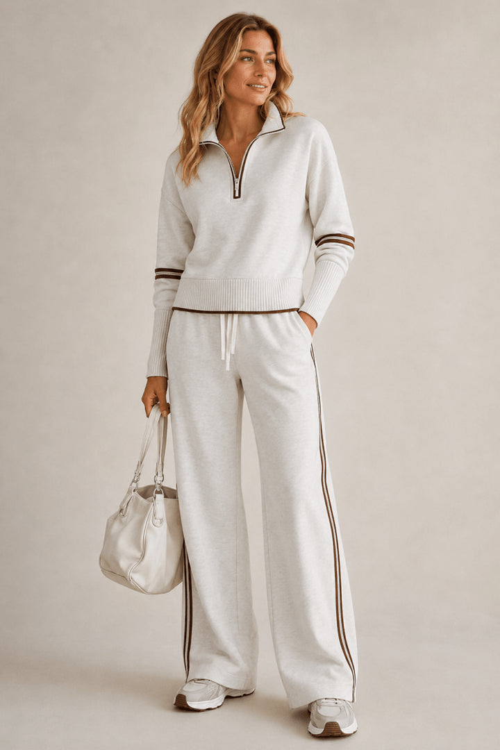Pia | Women's Casual Stretch two-piece set with wide pants Tops — Weiß