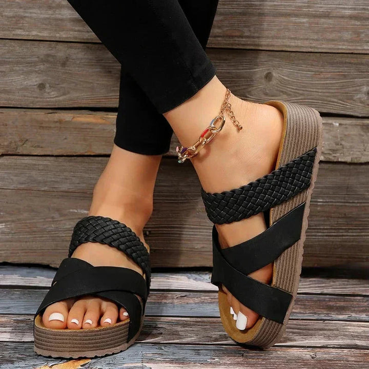 Priscilla | Women's Comfortable Summer Orthopedic Platform Slide Sandals — Black