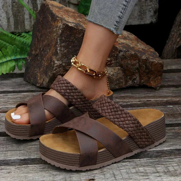 Priscilla | Women's Comfortable Summer Orthopedic Platform Slide Sandals — Brown
