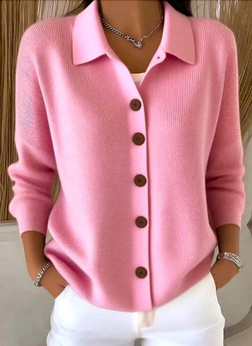 Prynynn | Women's Cozy Ribbed Knit Cardigan with Collared Button Front — 2