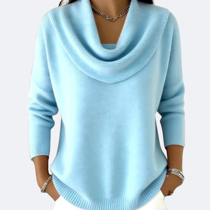 Quenriel | Women's Knit Cozy Ruffle Neck Sweater — Blue