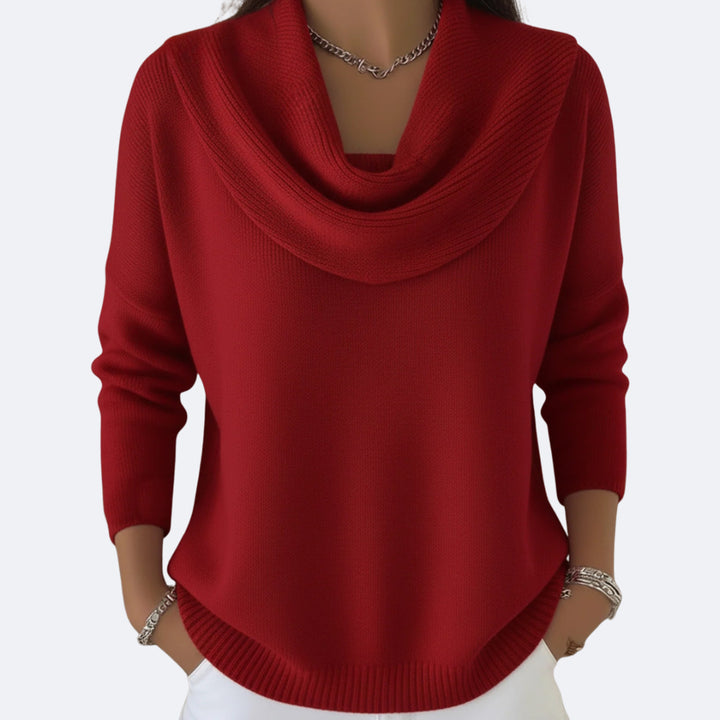 Quenriel | Women's Knit Cozy Ruffle Neck Sweater — Red