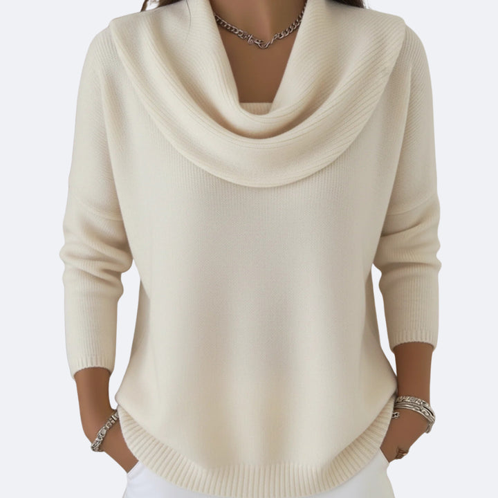 Quenriel | Women's Knit Cozy Ruffle Neck Sweater — White