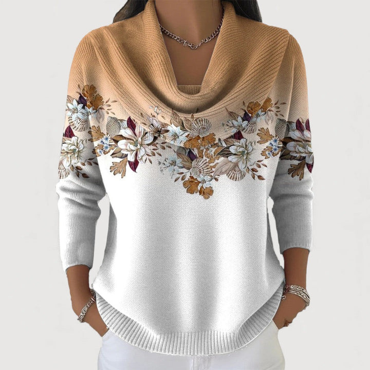 Quensia | Women's Knit Cozy Floral Sweater with Soft Collar — 1