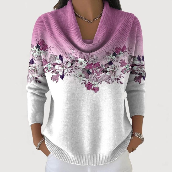 Quensia | Women's Knit Cozy Floral Sweater with Soft Collar — Lilac
