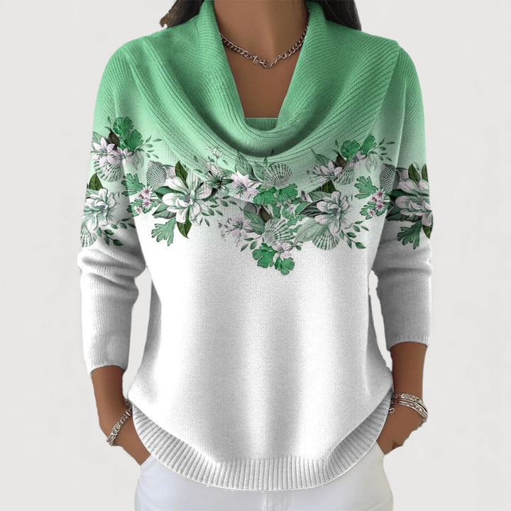 Quensia | Women's Knit Cozy Floral Sweater with Soft Collar — Mint