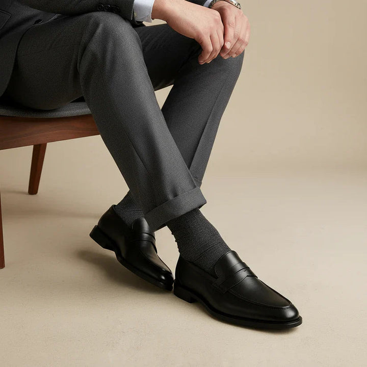 Quentin | Men's Orthopedic Comfort Slip-On Timeless Loafers with Penny Strap — Black