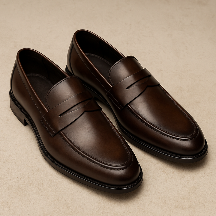 Quentin | Men's Orthopedic Comfort Slip-On Timeless Loafers with Penny Strap — Brown