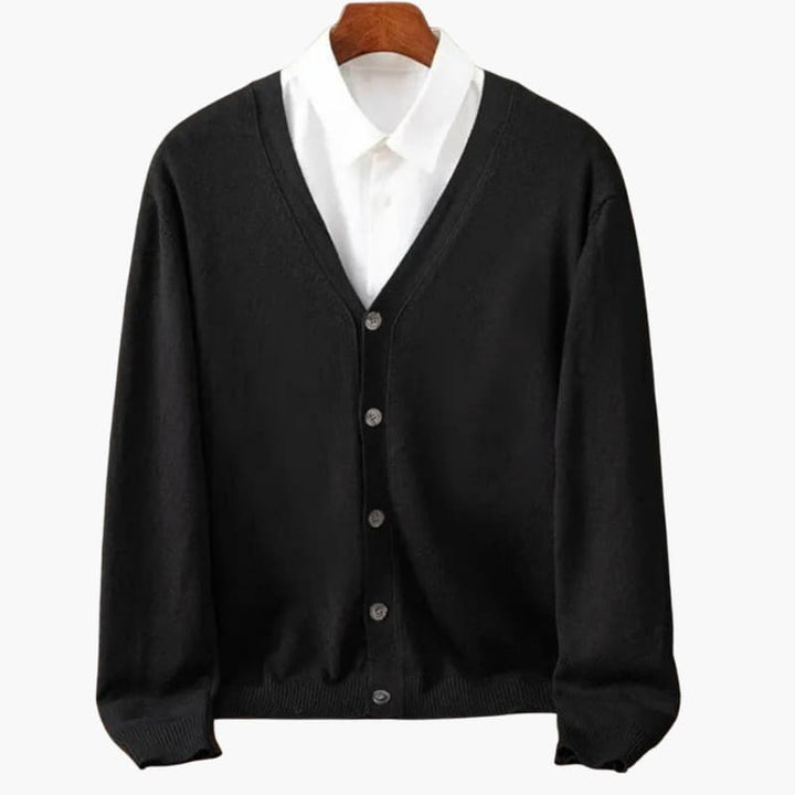 Quincy | Men's Knit Cozy Classic V Neck Button Cardigan Sweaters — Black